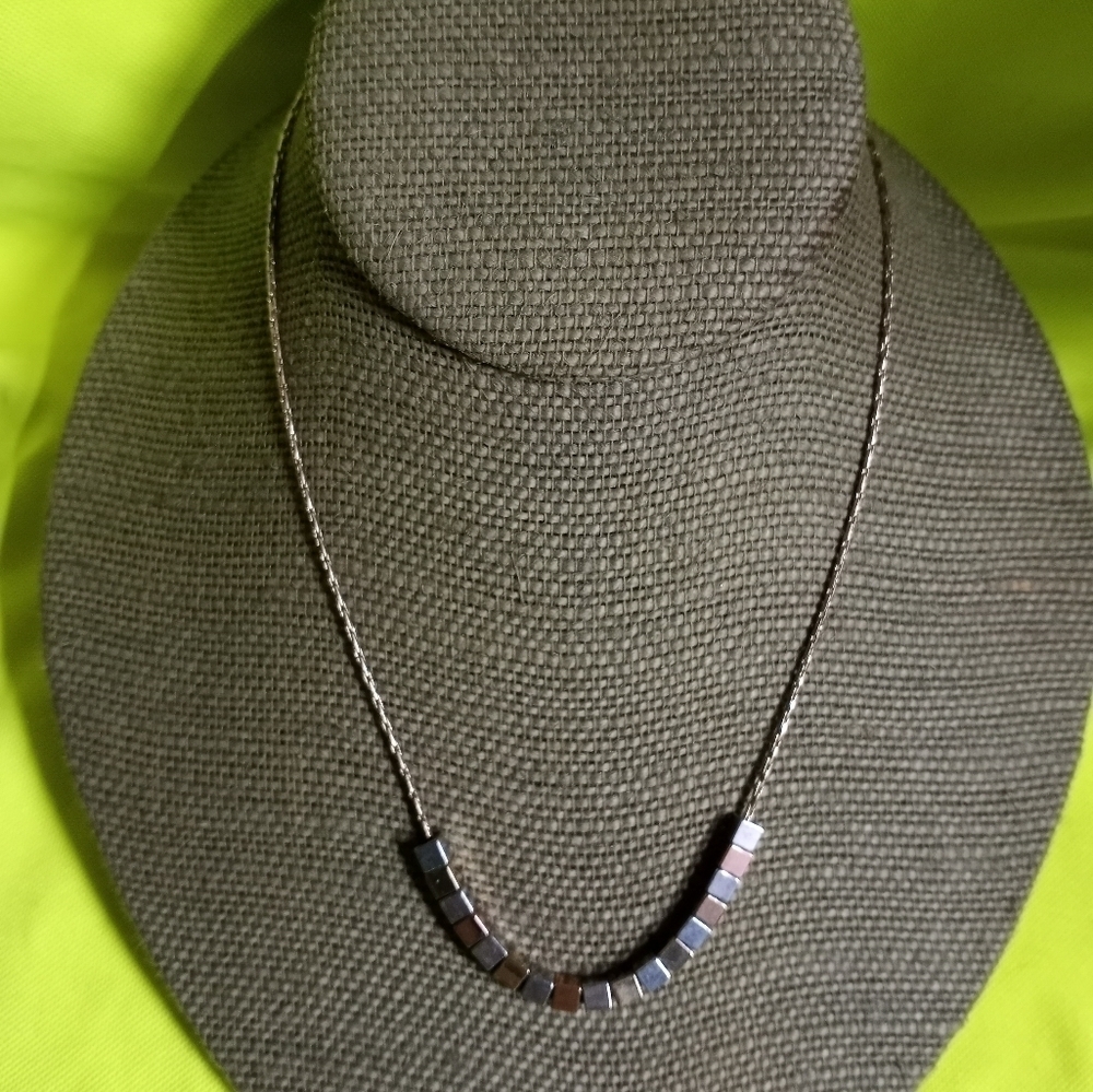 Two tone goldtone silvertone cube chain necklace
